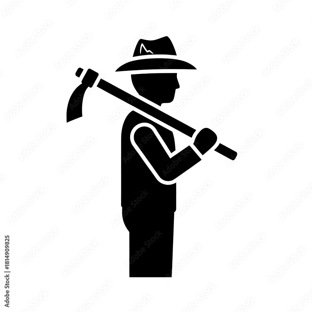 Obraz premium Farmer Silhouette with Hoe Agriculture and Farming Icon