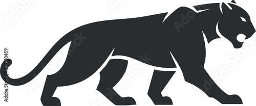 Stylized black silhouette vector illustration of a lion in motion, perfect for branding and wildlife-related designs