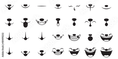 Cartoon character mouth expressions and poses black and white compilation