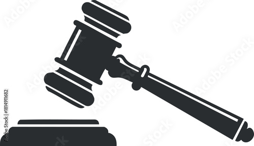 Minimalist black and white vector illustration of a gavel symbolizing justice and legal authority for court-related projects