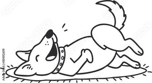 Playful cartoon vector illustration of a happy dog lying on a mat, ideal for pet-themed projects and designs