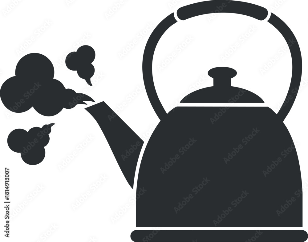 Obraz premium Minimalist black and white vector illustration of a kettle with steam, ideal for kitchenware and cooking concepts