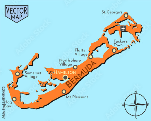 Simple isolated vector map of British island Bermuda.