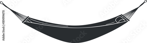 Minimalist black and white vector illustration of a hammock, ideal for outdoor leisure and relaxation concepts.