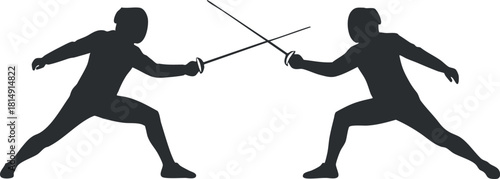 Silhouette vector illustration of two fencers engaged in a duel with swords, perfect for sports and athletic themes