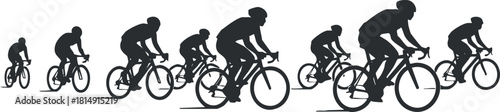 Dynamic silhouette vector illustration of cyclists in motion, ideal for sports and fitness branding or design projects