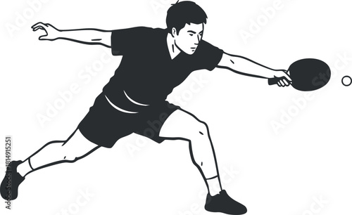 Dynamic black and white vector illustration of a table tennis player in action, perfect for sports-related design projects.
