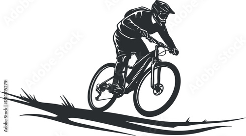 Dynamic silhouette vector illustration of a mountain biker in action, ideal for sports and fitness branding projects