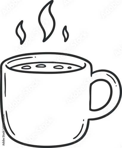 Hand-drawn vector illustration of a steaming coffee cup in a minimalist style, perfect for beverage-related designs.