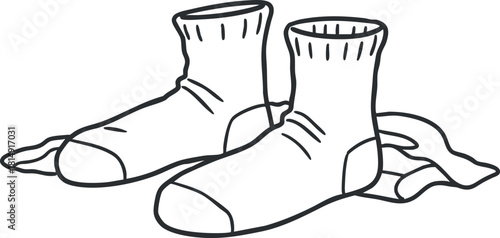 Outline vector illustration of a pair of casual socks for fashion, clothing design, and textile concepts