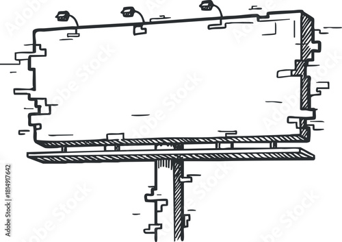 Hand-drawn vector illustration of a blank billboard design for advertising and promotional purposes