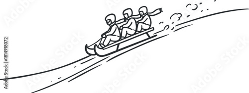 Stylized line art illustration of a bobsled team racing down a snowy hill, perfect for winter sports concepts.