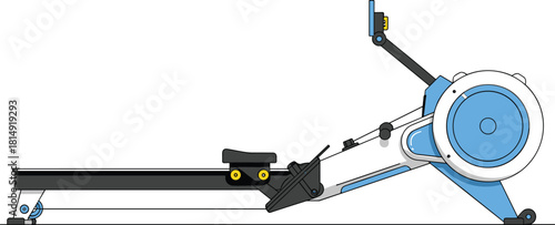 Modern rowing machine illustration, indoor fitness equipment design, home gym workout trainer, cardio exercise machine graphic for sports and health concepts