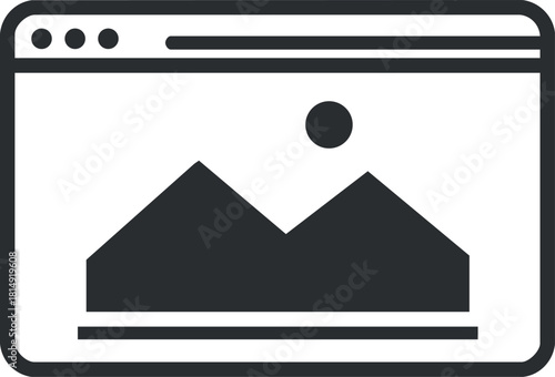 Modern flat design vector illustration of a web browser window displaying an image and a sun icon for digital projects