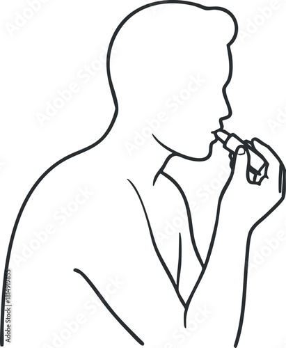 Minimalist line art vector illustration of a person vaping, showcasing modern lifestyle and health concepts.