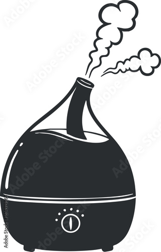 Stylish black and white vector illustration of a humidifier for home wellness and air quality improvement