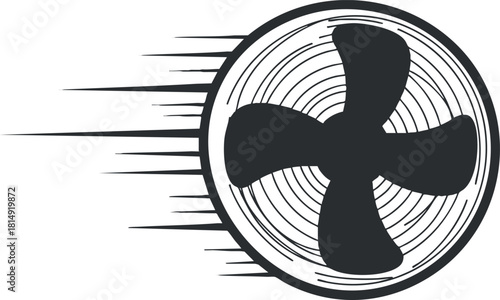 Dynamic vector illustration of a spinning fan with motion lines, ideal for technology and cooling concepts.