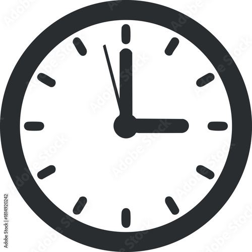 Modern minimalist vector illustration of a clock face showing time for design and scheduling concepts
