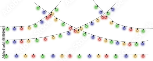 Colorful string lights glowing in the dark festive holiday decoration