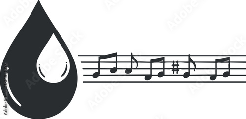 Stylized vector illustration of a water drop combined with musical notes for creative design projects.