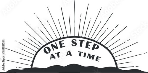 Minimalist black and white vector illustration featuring a motivational quote with sun rays design for wellness and empowerment projects