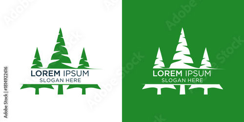 Evergreen tree logo design for eco-friendly brands, perfect for nature retreats and sustainable products, conveys trust and outdoor adventure, use for impactful branding