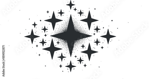 Stylized vector illustration of sparkling stars and cosmic symbols for decorative and design purposes