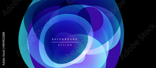 Abstract blue design features concentric circles. Gradient shades create dynamic visual effect. Text reads background design. Modern, vibrant composition.