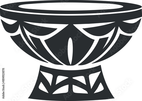 Decorative black and white vector illustration of an elegant bowl design for kitchen and dining concepts