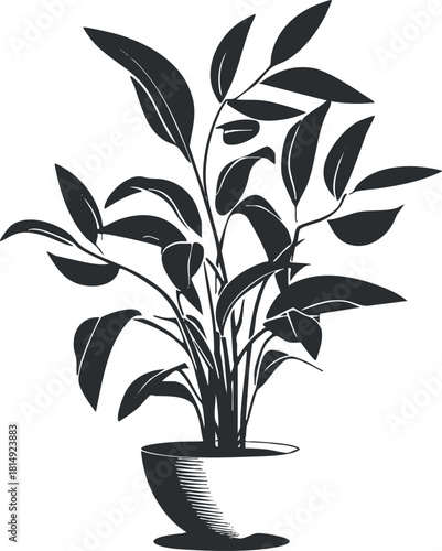 Stylish minimalist vector illustration of a potted plant featuring elegant leaves, perfect for home decor and design projects