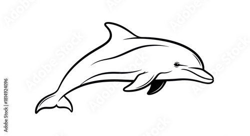 Graceful Dolphin Outline Drawing Isolated on White Background.