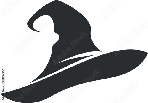 Stylized black silhouette vector illustration of a witch hat, perfect for Halloween-themed designs or magical concepts