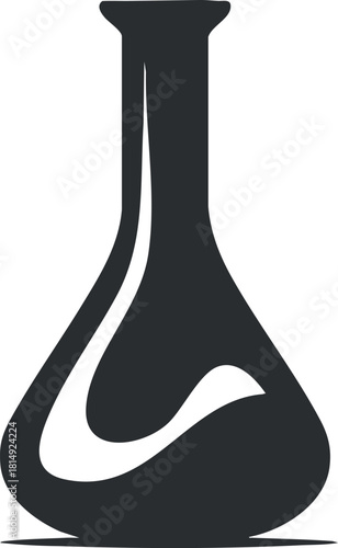Stylized minimalist black vector illustration of a laboratory flask for scientific and educational design projects