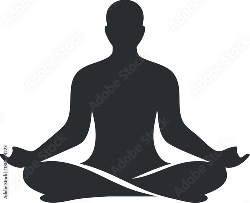 Silhouette vector illustration of a person meditating in a serene pose, ideal for wellness and mindfulness themes