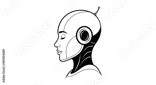 Stylized illustration of a robot head in profile with closed eyes.
