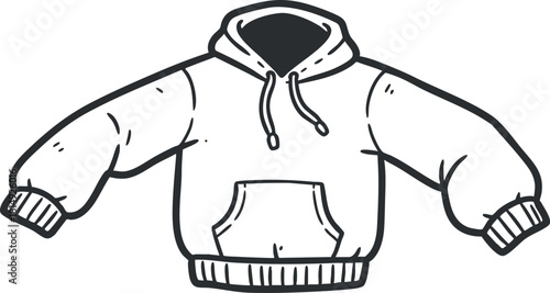 Outline vector illustration of a stylish hoodie, perfect for fashion design, casual wear concepts, and branding projects