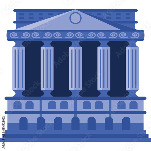 Pixel Art Blue Greek Temple With Columns Pediment And Arches On Transparent Background Architectural Building Landmark Classic Design