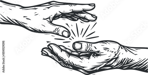 Vintage hand-drawn vector illustration of two hands reaching out to each other symbolizing support and connection for community projects