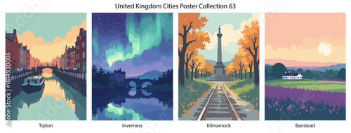 Tipton, Inverness, Kilmarnock, Banstead Flat Vector Poster Collection