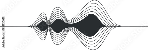 Abstract black and white vector illustration of sound waves featuring dynamic line patterns for modern design projects