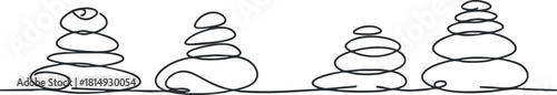 Minimalist line art illustration of stacked stones representing balance and tranquility, suitable for wellness and design projects