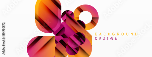 Abstract geometric shapes, vibrant colors, modern design. Gradient hues create dynamic visual effect. Minimalist composition, clean aesthetic.