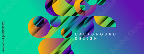 Abstract vibrant design features colorful circles, lines. Gradient background creates dynamic visual effect. Modern aesthetic.