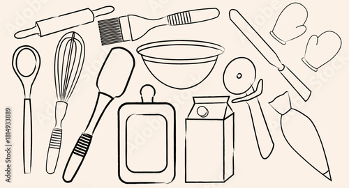 bakery tools set line art design elements
