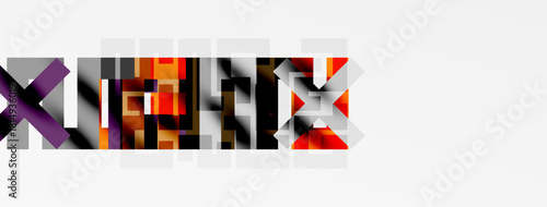 Abstract graphic design features pixelated text, vibrant colors, white background, black borders. Modern aesthetic, digital art style.