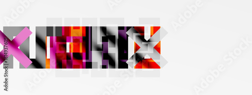Abstract colorful text design. Pixelated letters form word against white background. Modern digital art composition.