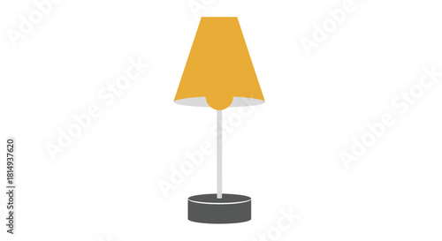 Tall yellow conical lampshade on a thin stand, gray base