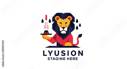 Geometric lion mascot with tray