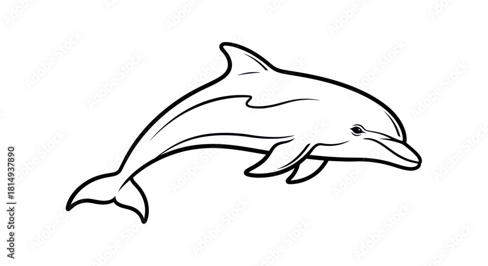 Naklejka premium Dolphin illustration in black and white a beautiful marine mammal.