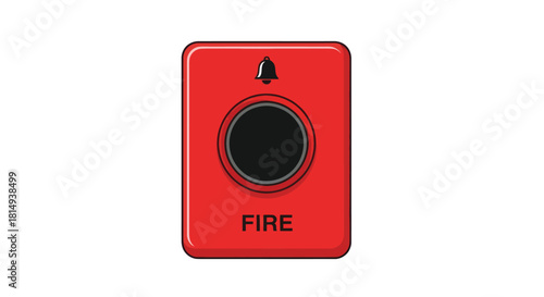 Red fire alarm pull station with a bell symbol on top